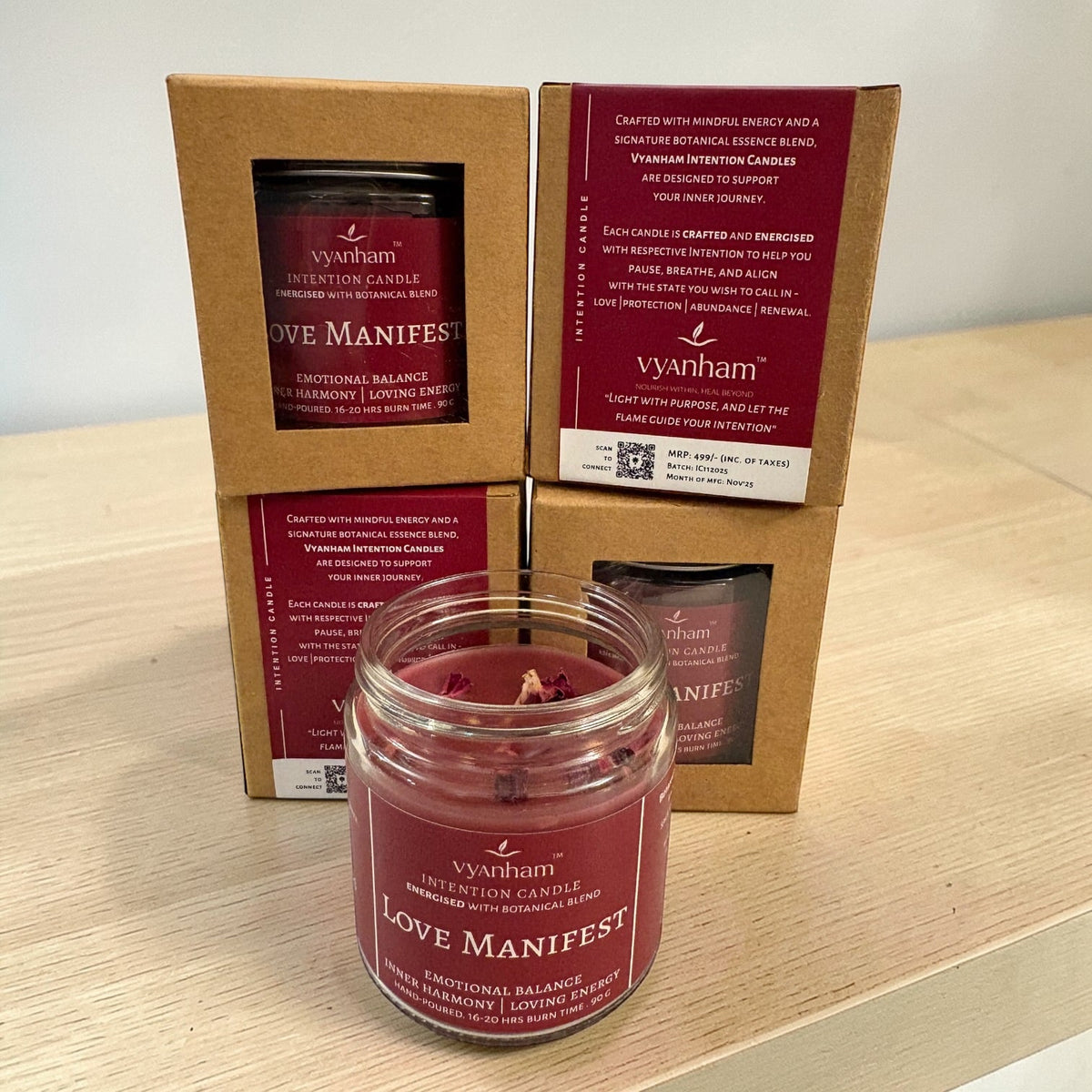 Love Manifest intention candle packaging