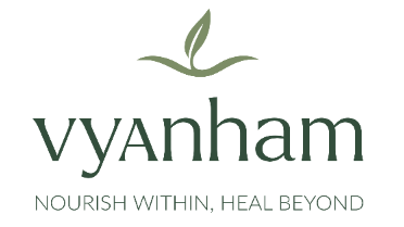 Vyanham logo with a leaf symbol on a white background